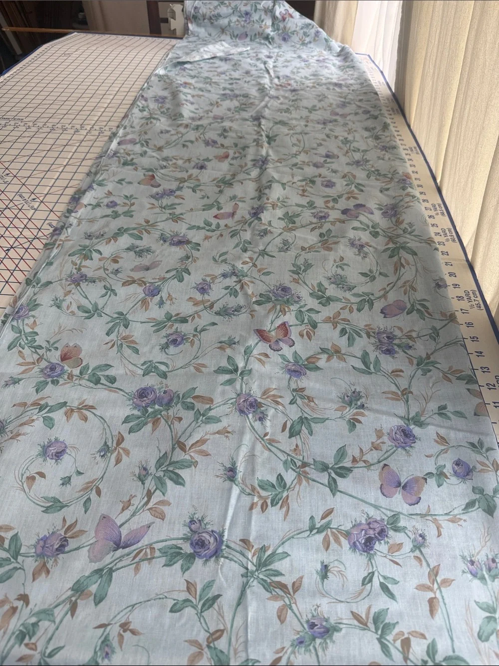 Vintage 80s Rose Butterfly Fabric 4 Yards x 44 Lightweight Floral